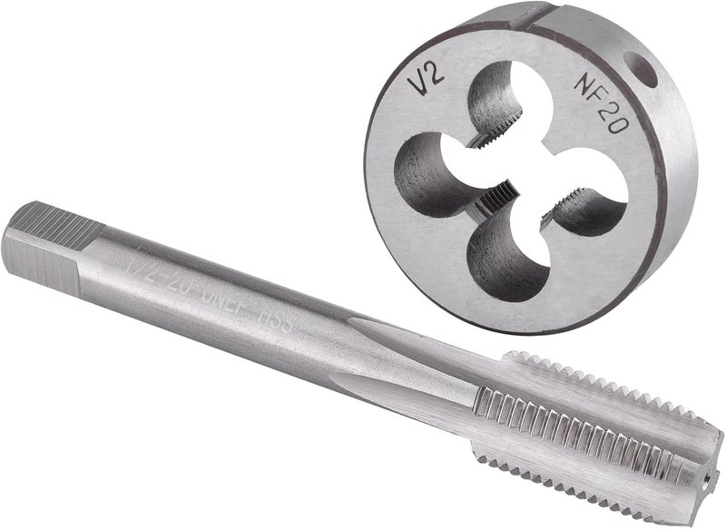 Burkit 1/2"-20 UNF Tap and Die Set, 1/2 x 20 UNF Machine Thread Tap and Round Die Right Hand - Image 1